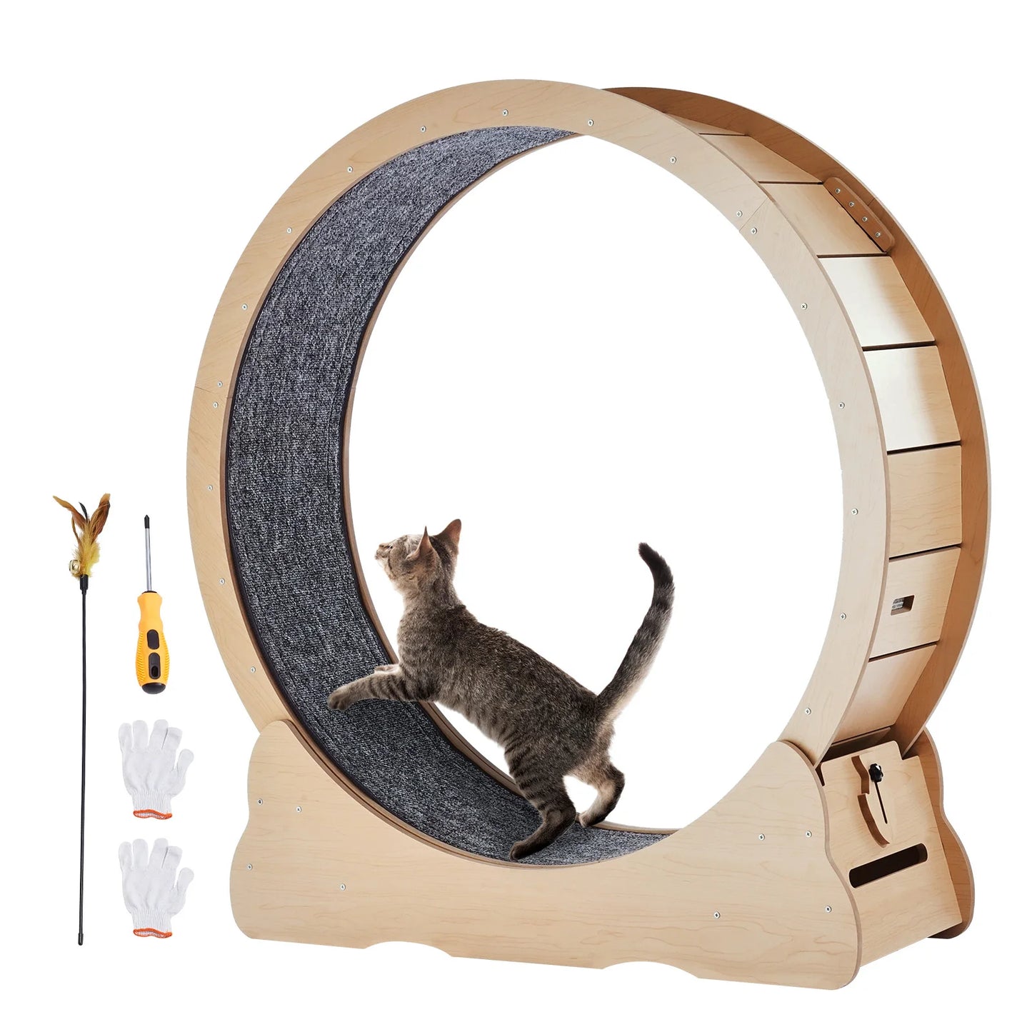 Wooden Cat Exercise Wheel Indoor Running Wheel With Detachable Carpet
