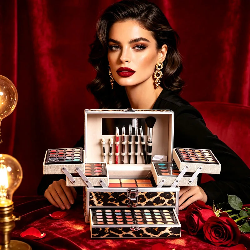 Pro All-In-One Eyeshadow Set, Full Makeup Kit, Professional All-In-One Makeup Kit for Women And Beginners, with Mirror, Eyeshadow, Blusher, Eyebrow Powder, Eyeliner, Cosplay Daily Makeup, for Natural And Glam Looks, Ideal Chr