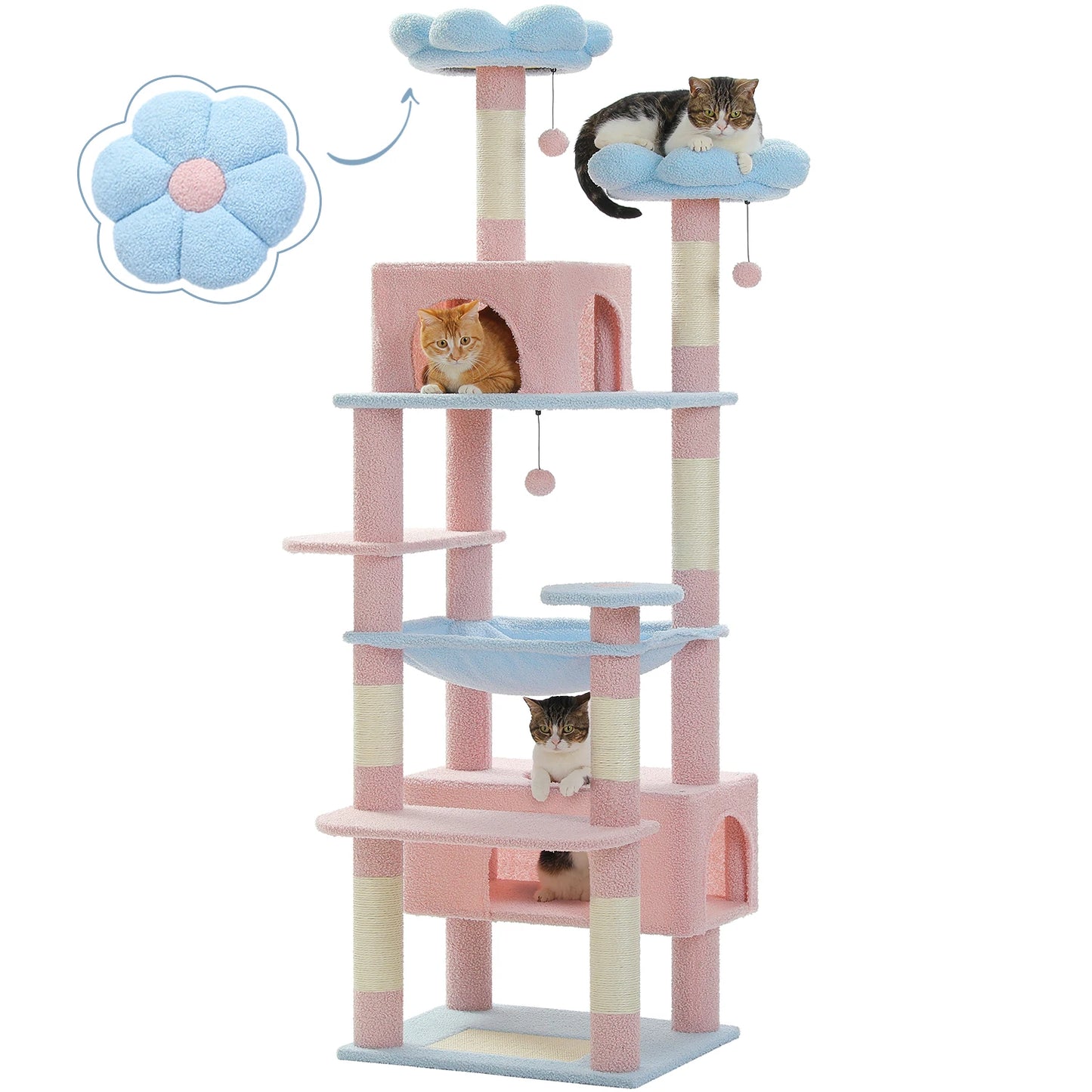 PEQULTI CN Multi Level Cat Tree Tower With Scratching Posts Cat Condo And Hammock