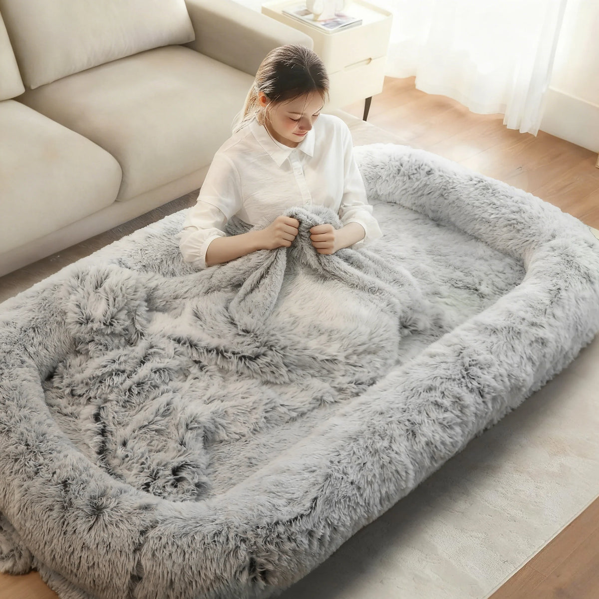 Large Human Dog Bed Orthopedic Faux Fur With Removable Cover