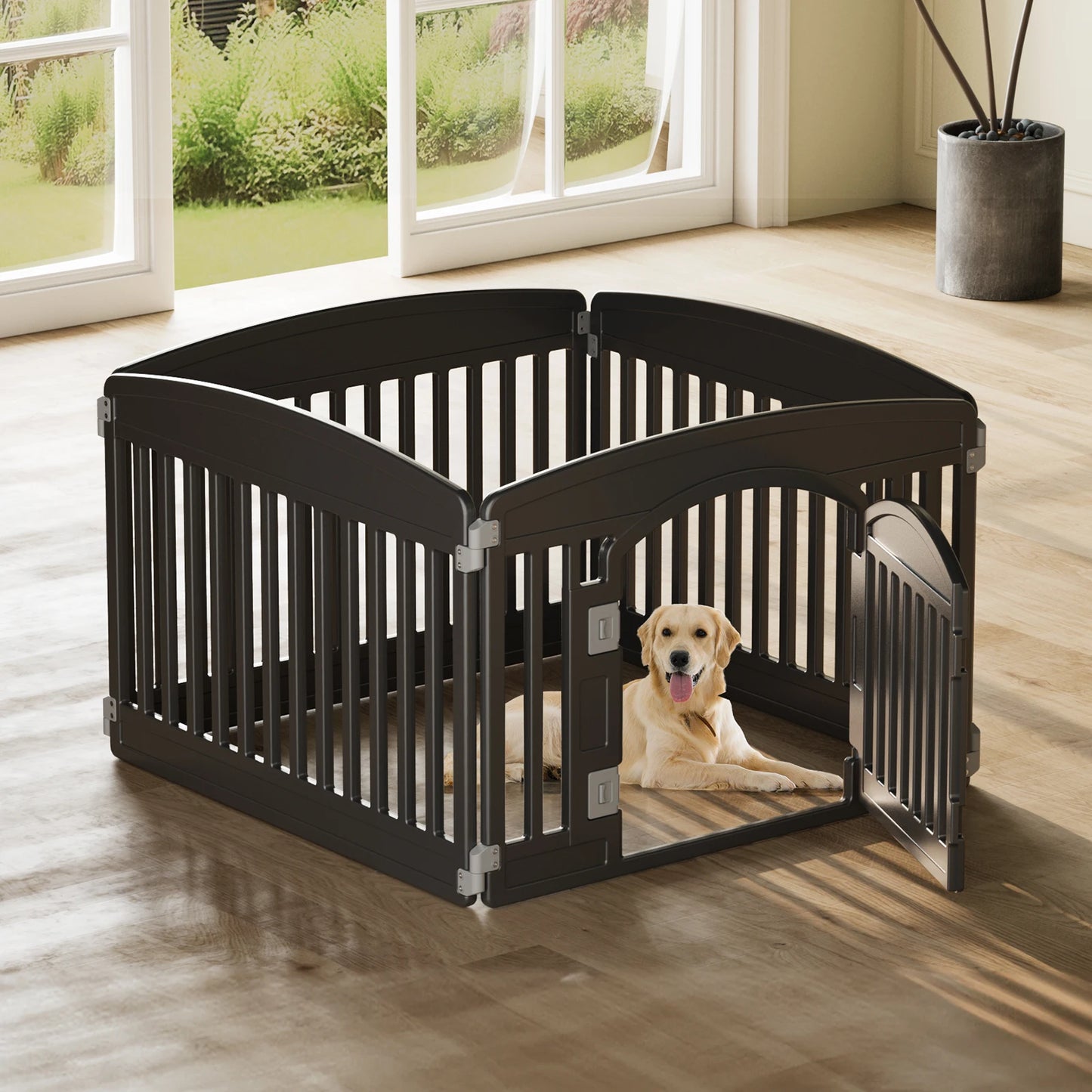 JHK Plastic Dog Playpen Expandable 6 Panel Portable Indoor Outdoor Fence