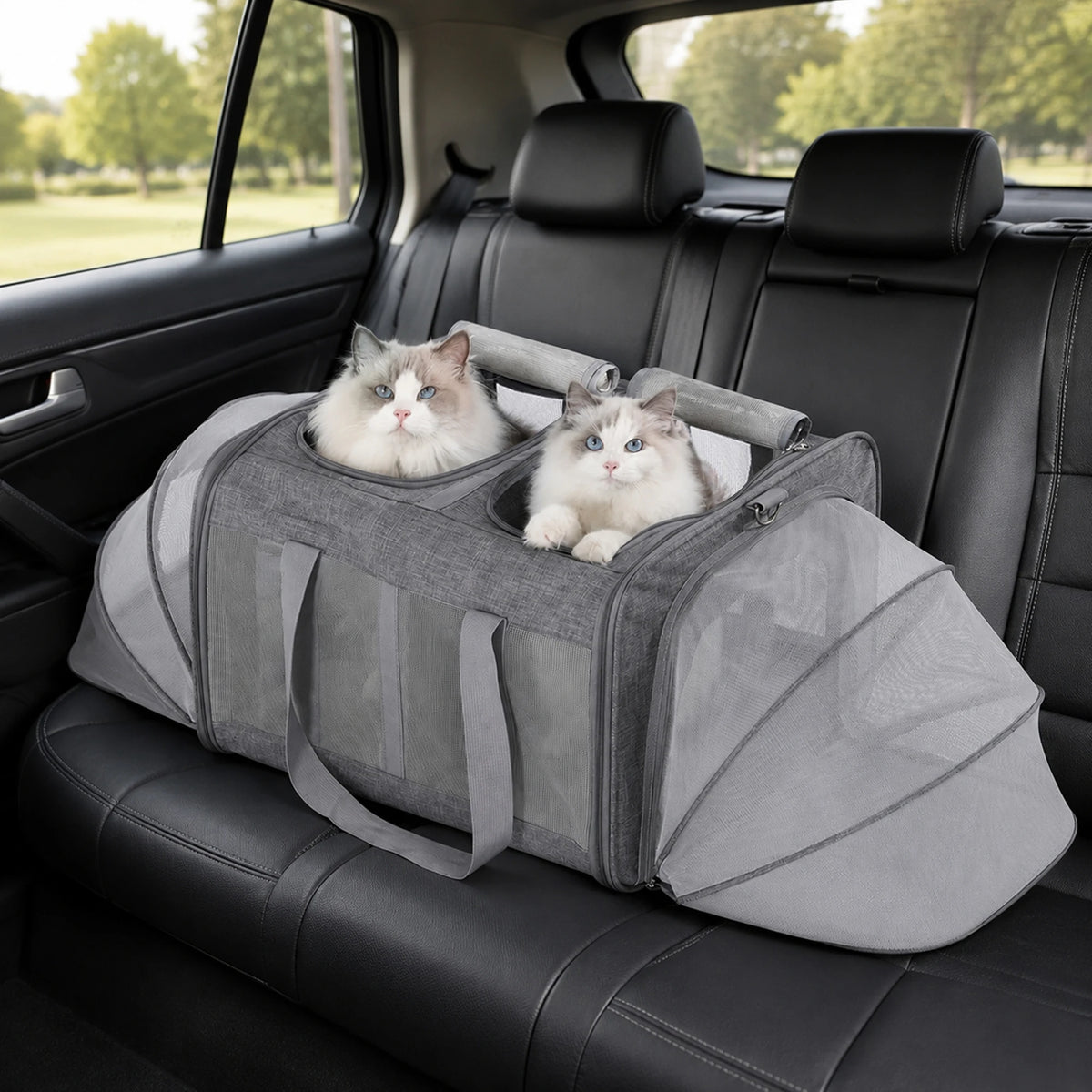 Expandable Soft-Sided Cat Carrier With Dual Expandable Compartments