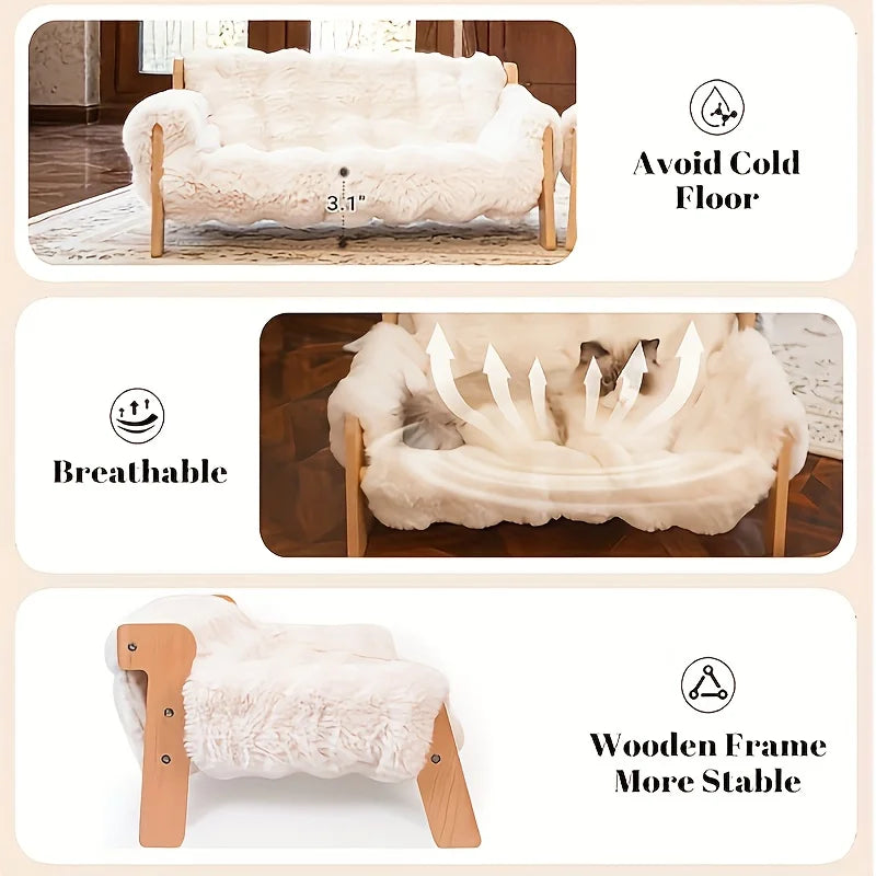 Raised Solid Wood Pet Couch Bed Elevated Cat Sofa Frame