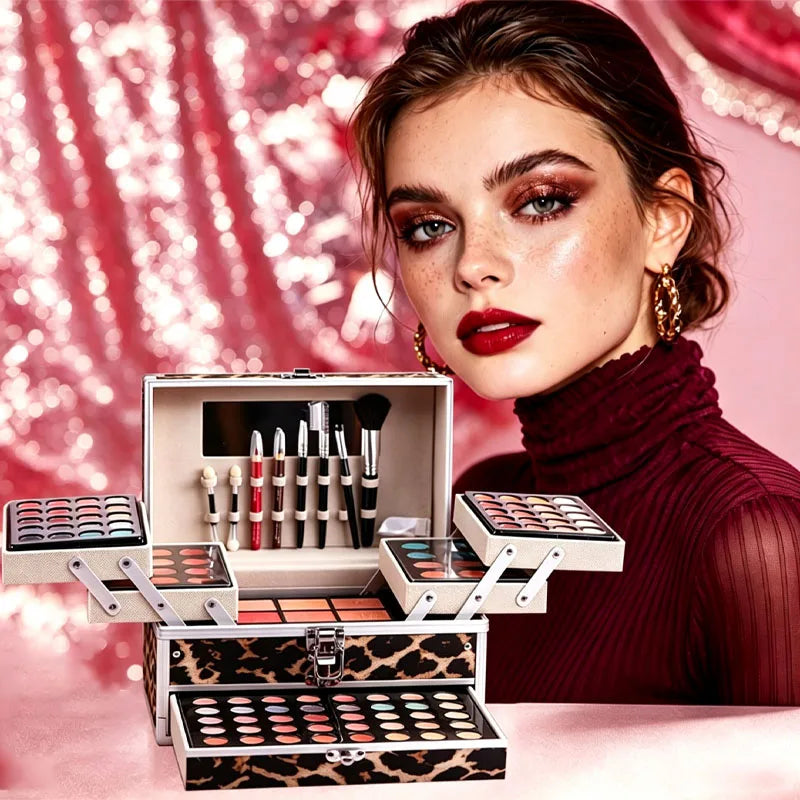 Pro All-In-One Eyeshadow Set, Full Makeup Kit, Professional All-In-One Makeup Kit for Women And Beginners, with Mirror, Eyeshadow, Blusher, Eyebrow Powder, Eyeliner, Cosplay Daily Makeup, for Natural And Glam Looks, Ideal Chr