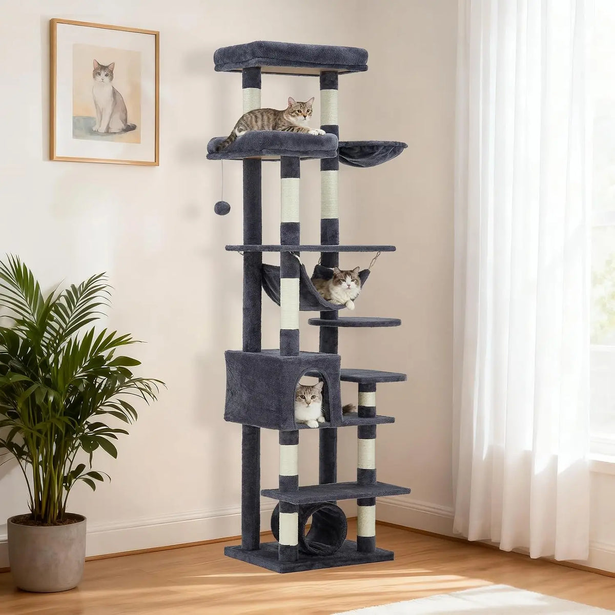 TWISTER CK Large Cat Tree Tower With Hammock And Condo
