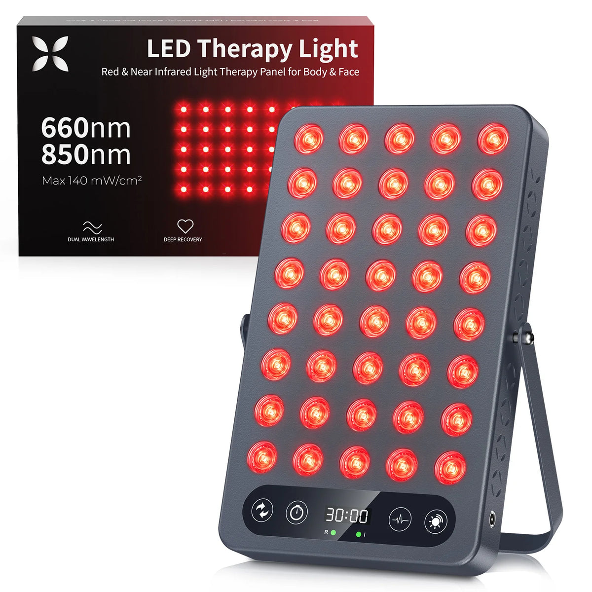 Red Light Therapy Panel, 660nm Red Light & 850nm Near Infrared Therapy, 140mW/cm² High Irradiance, 40-LED 3-Mode Panel with 10/20/40Hz Pulsing, Adjustable Stand & 5–30 Min Timer for Face and Body