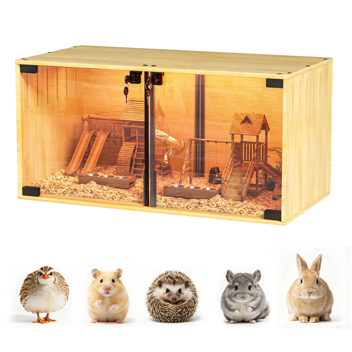 Wooden Hamster Cage Chew Proof Small Animal Habitat With Doors