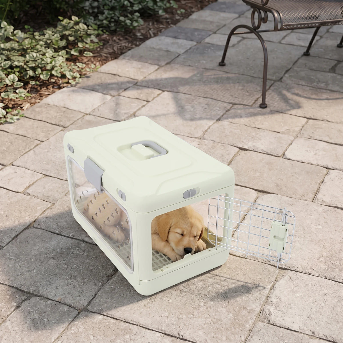 Foldable Hard Shell Pet Carrier Cage With Breathable Ventilation