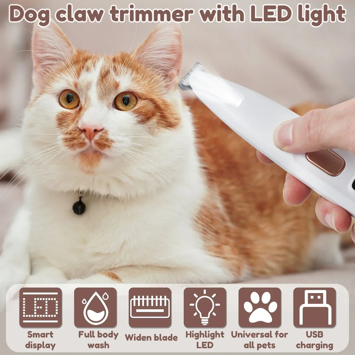 Dog Paw Trimmer With LED Light Waterproof Pet Grooming Clippers