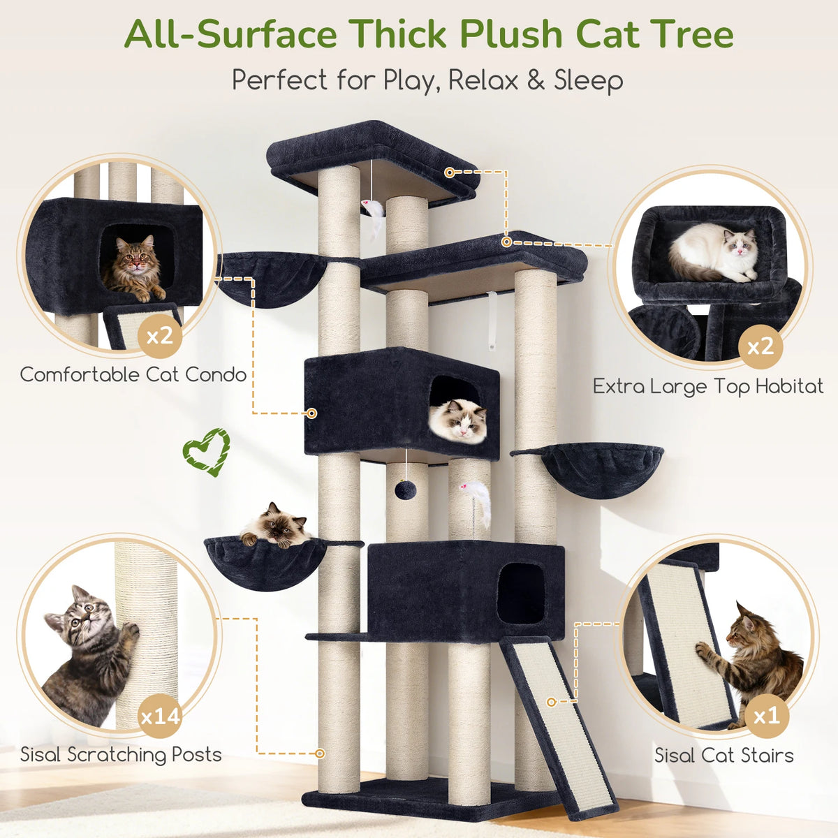 GLOBLAZER Multi-Level Cat Tree With Scratching Posts And Hammocks