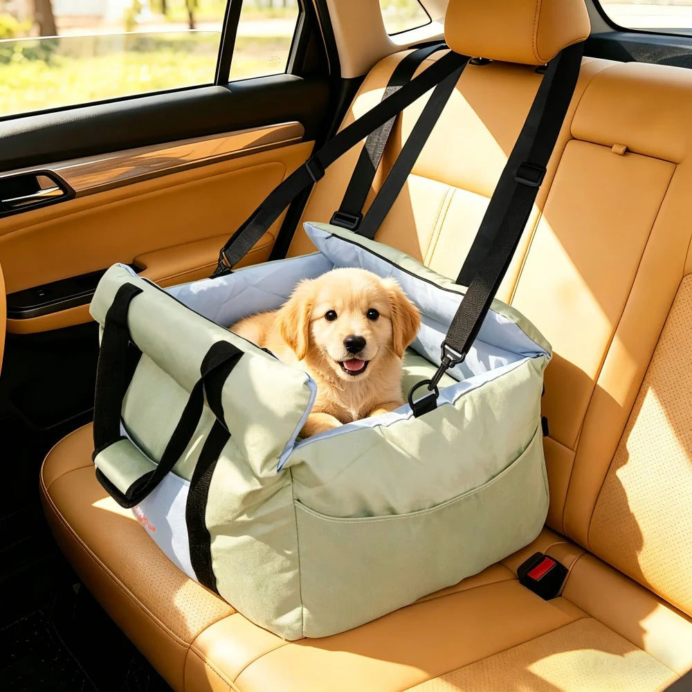 BORWART Portable Dog Car Seat Booster Bed With Safety Belt