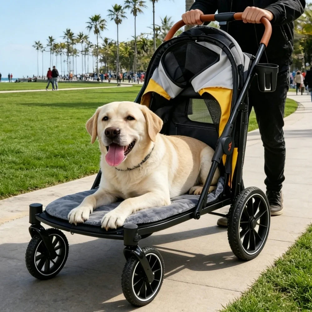 Foldable Pet Dog Stroller Rolling Cat Carrier For Senior Pets