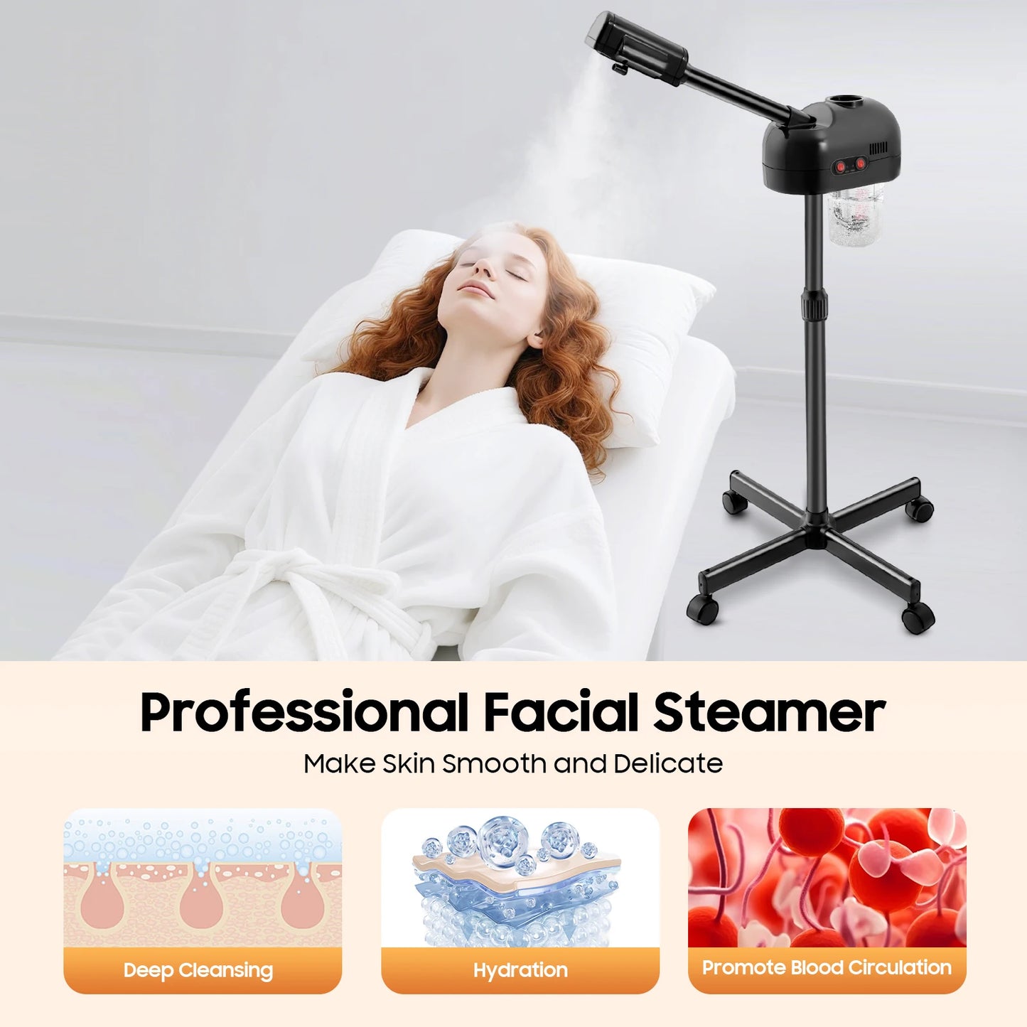 Bymaocar 800W Ozone Facial Steamer With Adjustable Height