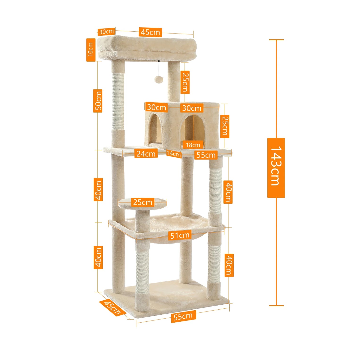 PAWZ Road Five Level Cat Tree For Indoor Cats With Hammock