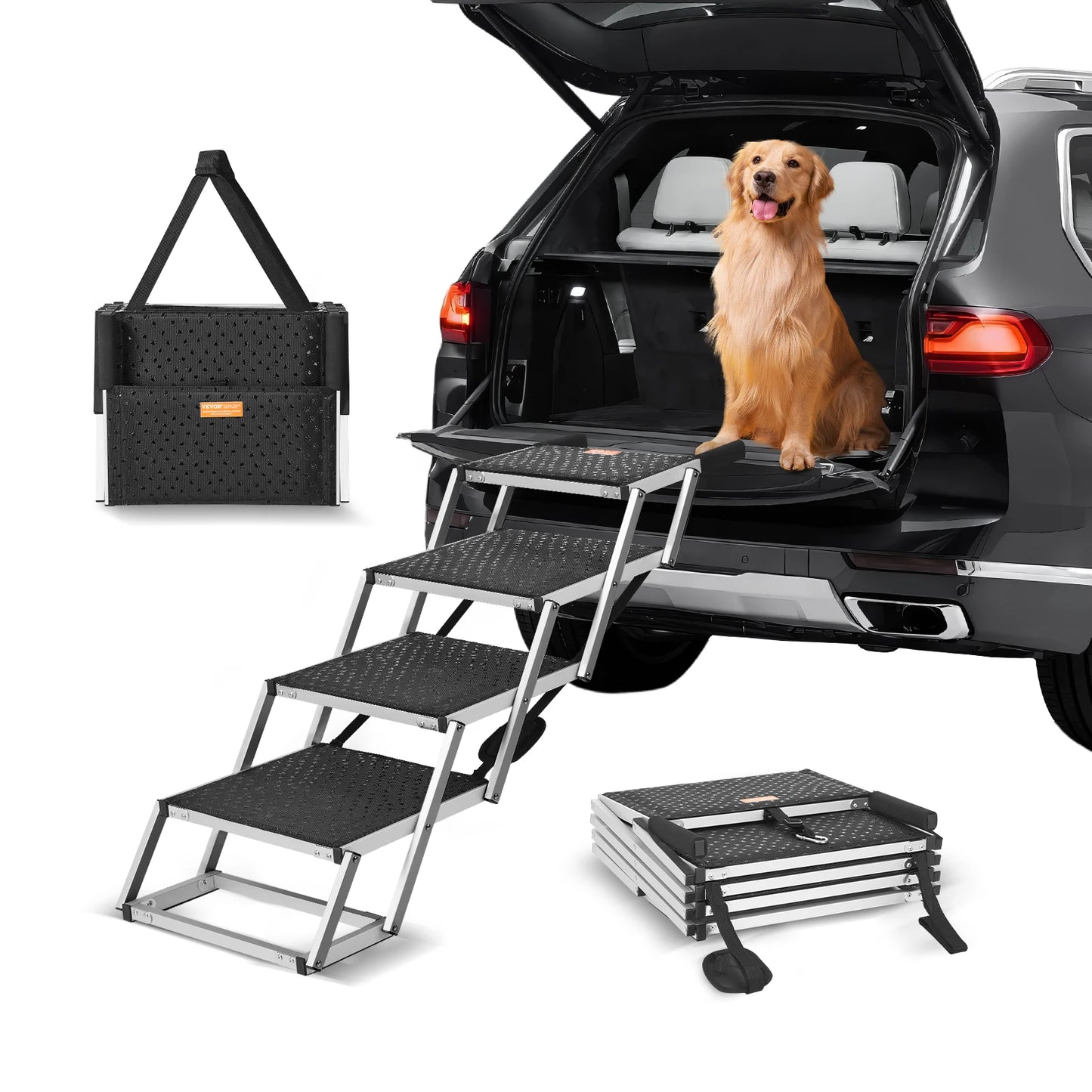 SucceBuy Dog Car Stair Folding Lightweight Aluminum Pet Steps
