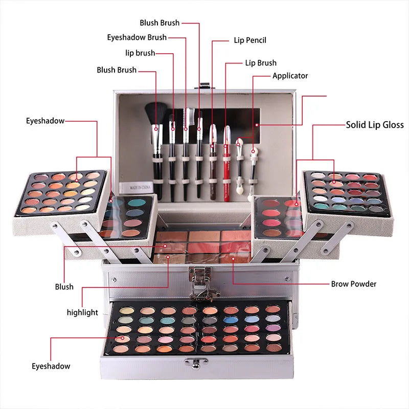 Pro All-In-One Eyeshadow Set, Full Makeup Kit, Professional All-In-One Makeup Kit for Women And Beginners, with Mirror, Eyeshadow, Blusher, Eyebrow Powder, Eyeliner, Cosplay Daily Makeup, for Natural And Glam Looks, Ideal Chr