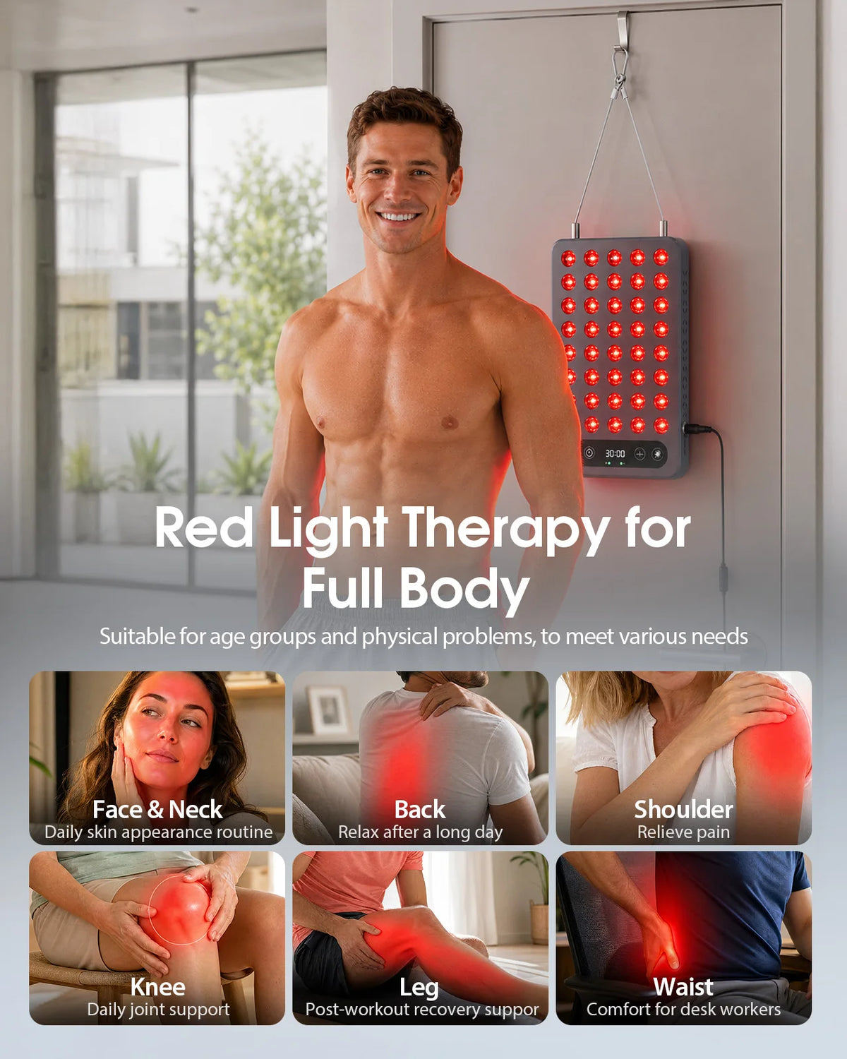 Red Light Therapy Panel, 660nm Red Light & 850nm Near Infrared Therapy, 140mW/cm² High Irradiance, 40-LED 3-Mode Panel with 10/20/40Hz Pulsing, Adjustable Stand & 5–30 Min Timer for Face and Body